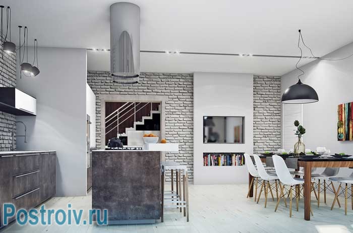 Кухня в современном стиле лофт. Остров на кухне. Фото Кухня в современном стиле лофт. Остров на кухне. Фото