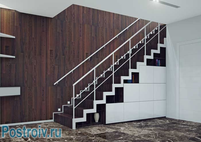 Дизайн лестницы-шкафа в квартире в стиле минимализм Дизайн лестницы-шкафа в квартире в стиле минимализм