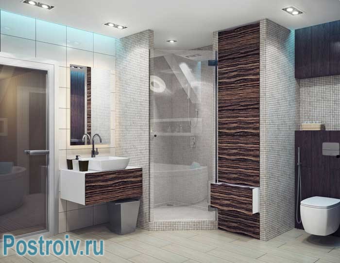 Дизайн ванной в стиле минимализм и лофт. Душевая кабина Дизайн ванной в стиле минимализм и лофт. Душевая кабина