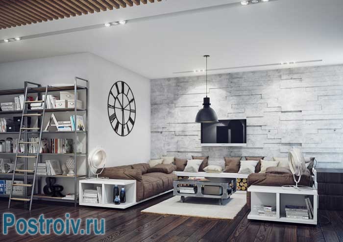 Дизайн современной гостиной в стиле минимализм. Кирпичная стена в интерьере Дизайн современной гостиной в стиле минимализм. Кирпичная стена в интерьере