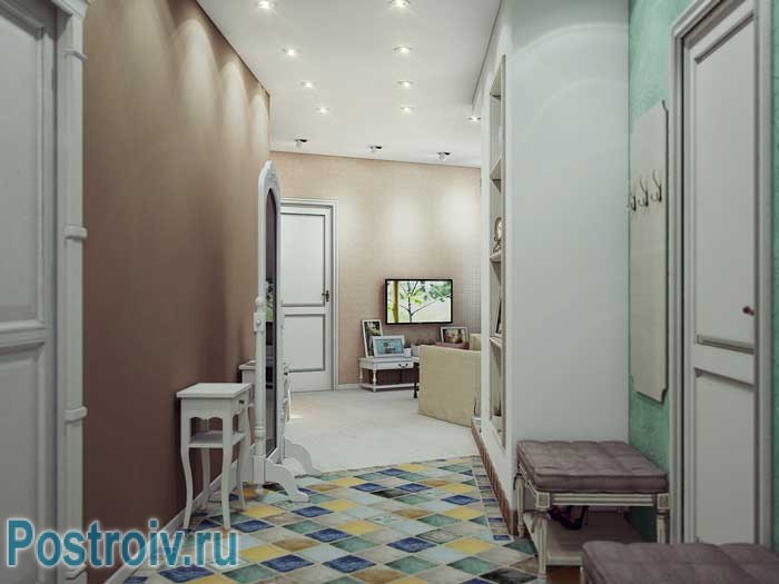 Разноцветная плитка на полу в прихожей. Фото Разноцветная плитка на полу в прихожей. Фото