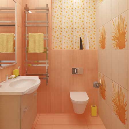 Стильный санузел персикового цвета. Стены и пол отделаны плиткой Стильный Совмещенный санузел персикового цвета. Стены и пол отделаны плиткой