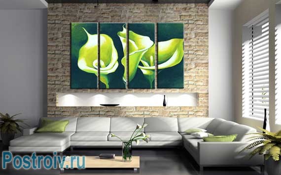 Модульная картина в интерьере гостиной. Фото Модульная картина в интерьере гостиной. Фото