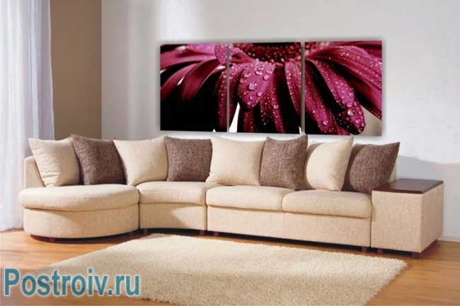 Изображение цветов на модульной картине. Фото Изображение цветов на модульной картине. Фото