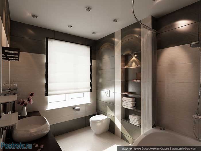 Белый матовый потолок в ванной. Фото