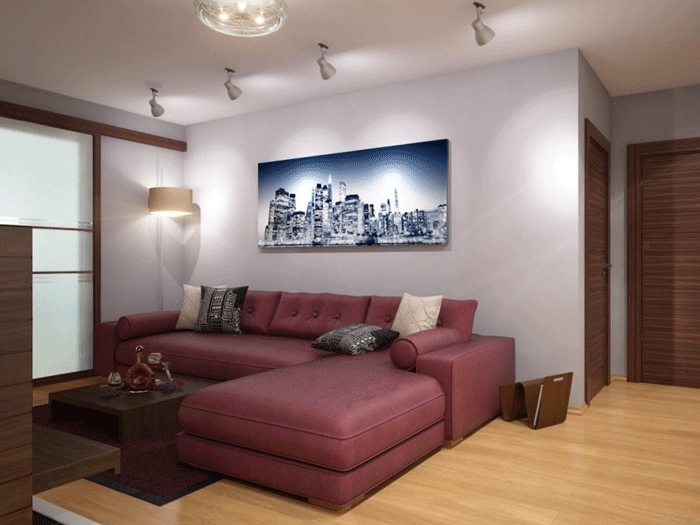 Дизайн однокомнатной квартиры. Светлые стены на полу паркет Дизайн однокомнатной квартиры. Светлые стены на полу паркет