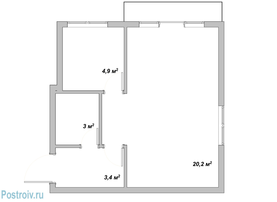 Первоначальная планировка однокомнатной квартиры. Фото