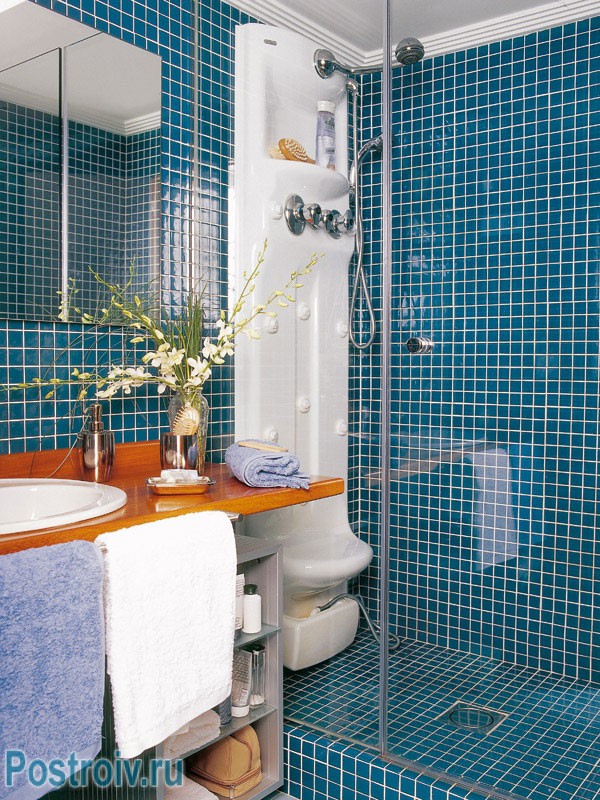 Интерьер ванной с душевой кабиной. Фото