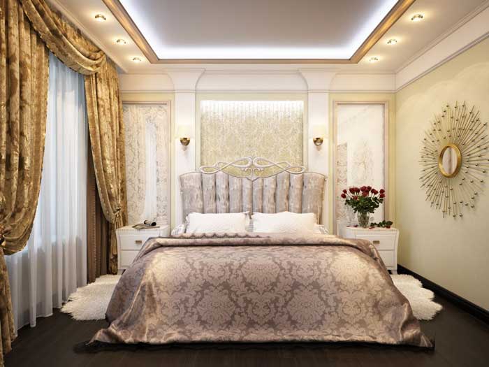 Проект ремонта спальни. Классическое оформление штор в спальне