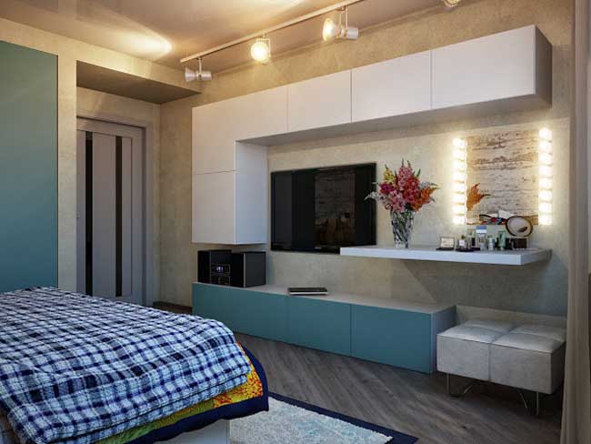 Отделка спальни. Навесные шкафы. Натяжной потолок Отделка спальни. Навесные шкафы. Натяжной потолок