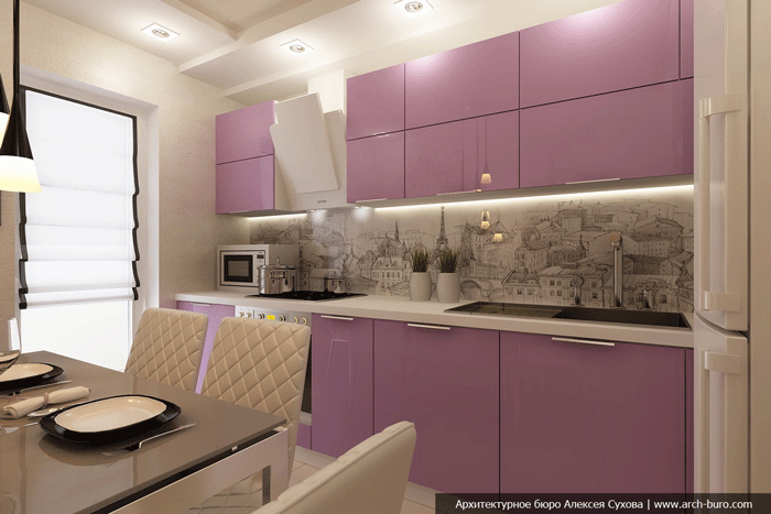 Дизайн кухни розового цвета. Узкая кухня Дизайн кухни розового цвета. Узкая кухня