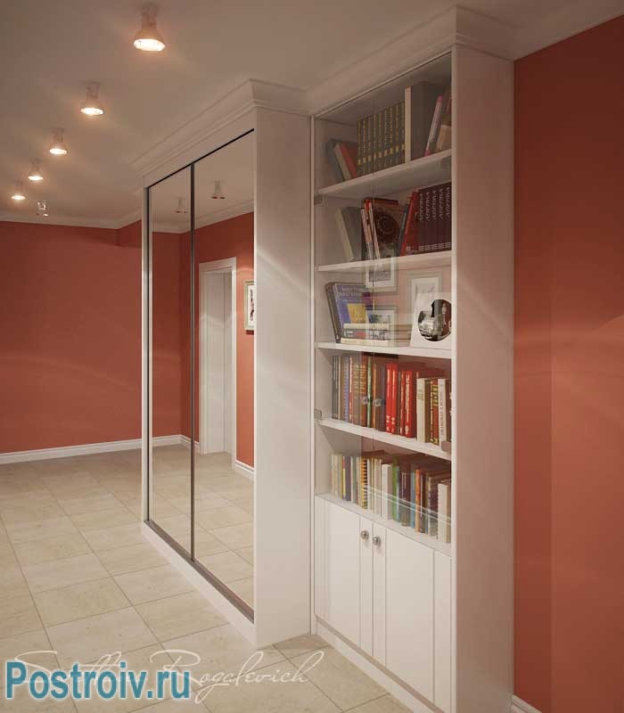 Зеркальный шкаф купе в дизайне коридора. Фото