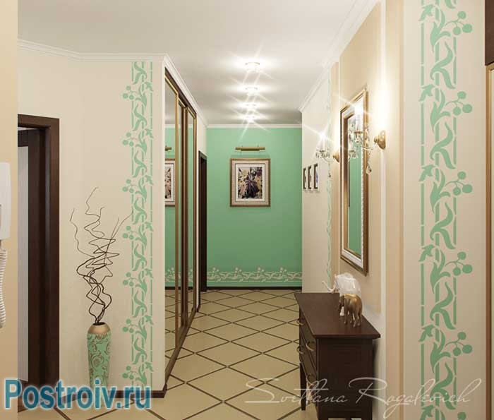 Светлая плитка в дизайне коридора. Фото