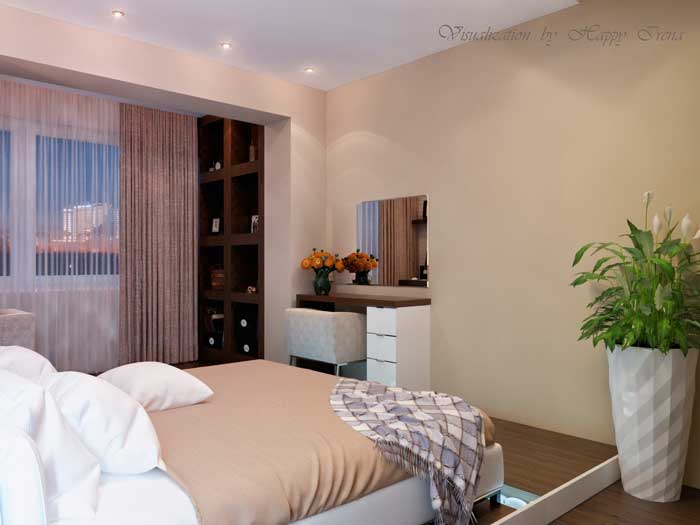 Спальня, совмещенная с лоджией. Кабинет на лоджии Спальня, совмещенная с лоджией. Кабинет на лоджии