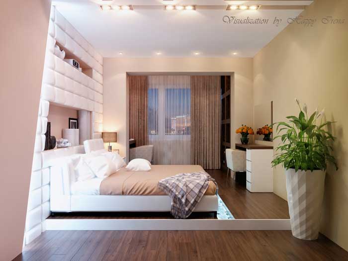 Спальня после дизайнерского ремонта в Москве. Отделка стен штукатуркой под покраску Спальня после дизайнерского ремонта в Москве. Отделка стен штукатуркой под покраску