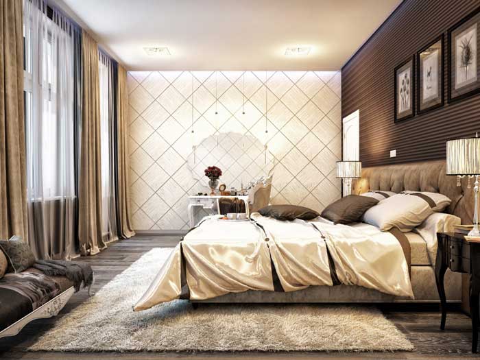 Дизайн обоев в интерьере спальни в классическом стиле